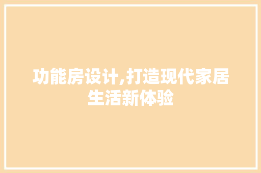 功能房设计,打造现代家居生活新体验