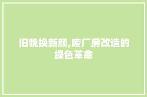 旧貌换新颜,废厂房改造的绿色革命