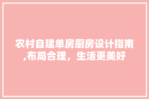 农村自建单房厨房设计指南,布局合理，生活更美好