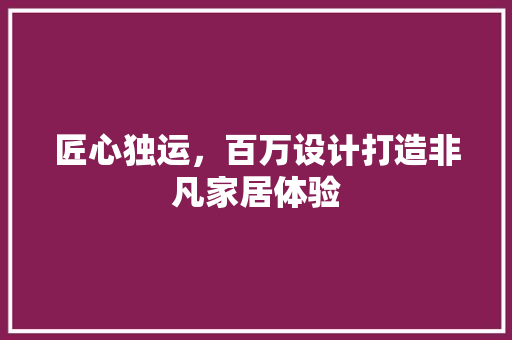匠心独运，百万设计打造非凡家居体验