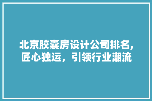 北京胶囊房设计公司排名,匠心独运，引领行业潮流