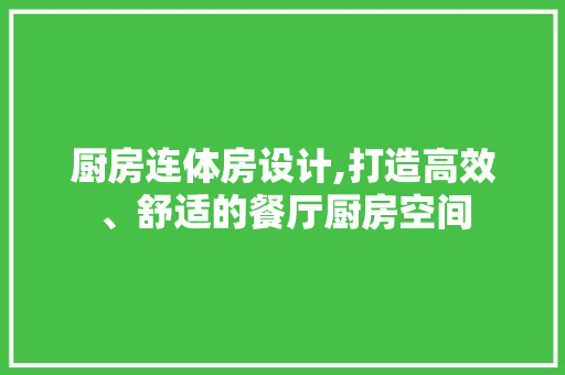厨房连体房设计,打造高效、舒适的餐厅厨房空间