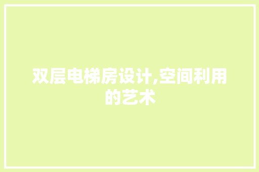 双层电梯房设计,空间利用的艺术