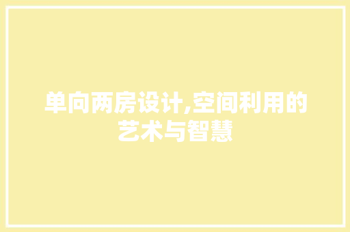 单向两房设计,空间利用的艺术与智慧
