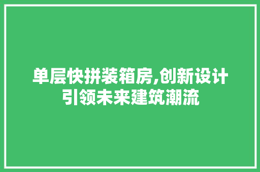 单层快拼装箱房,创新设计引领未来建筑潮流