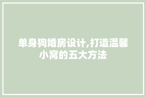 单身狗婚房设计,打造温馨小窝的五大方法