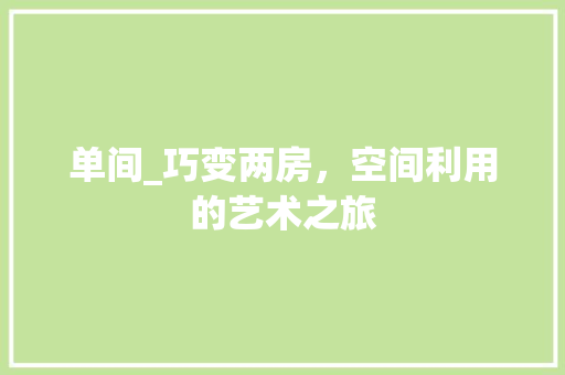 单间_巧变两房，空间利用的艺术之旅