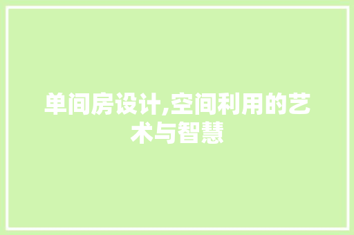 单间房设计,空间利用的艺术与智慧