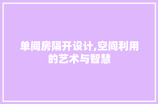单间房隔开设计,空间利用的艺术与智慧