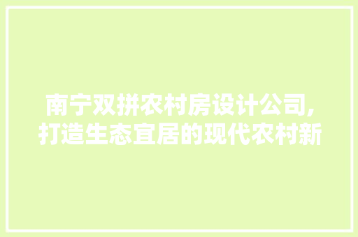 南宁双拼农村房设计公司,打造生态宜居的现代农村新居