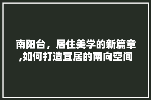 南阳台，居住美学的新篇章,如何打造宜居的南向空间