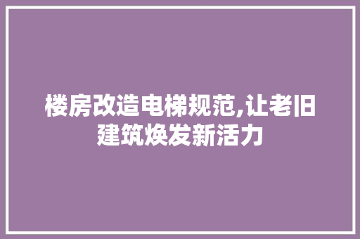 楼房改造电梯规范,让老旧建筑焕发新活力