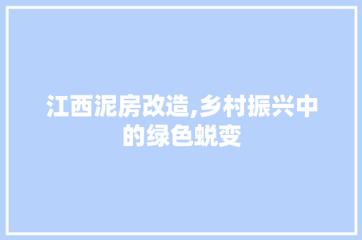 江西泥房改造,乡村振兴中的绿色蜕变