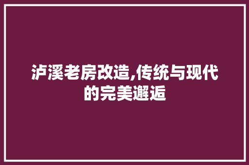 泸溪老房改造,传统与现代的完美邂逅