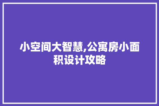 小空间大智慧,公寓房小面积设计攻略