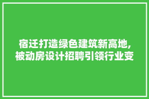 宿迁打造绿色建筑新高地,被动房设计招聘引领行业变革