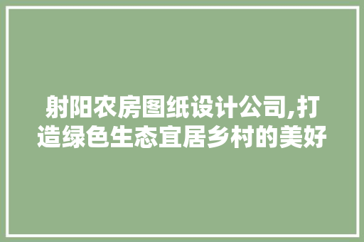 射阳农房图纸设计公司,打造绿色生态宜居乡村的美好蓝图