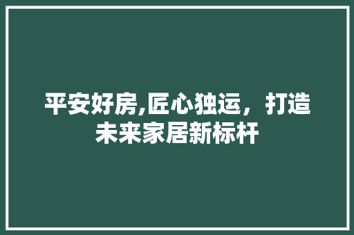 平安好房,匠心独运，打造未来家居新标杆