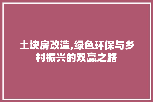 土块房改造,绿色环保与乡村振兴的双赢之路