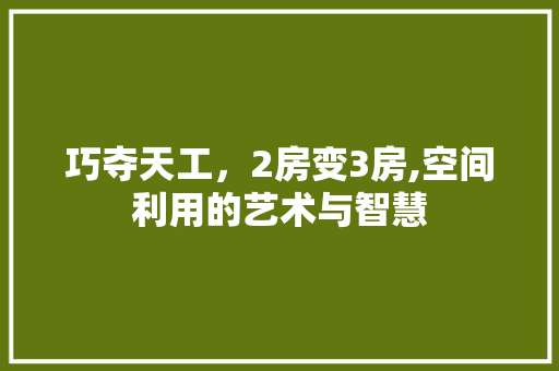 巧夺天工，2房变3房,空间利用的艺术与智慧