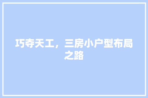 巧夺天工，三房小户型布局之路