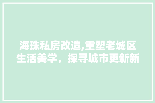 海珠私房改造,重塑老城区生活美学，探寻城市更新新路径