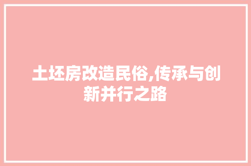 土坯房改造民俗,传承与创新并行之路