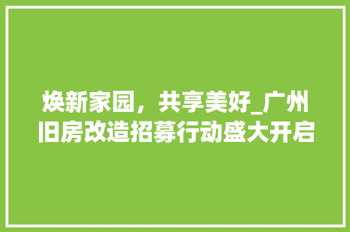焕新家园，共享美好_广州旧房改造招募行动盛大开启！