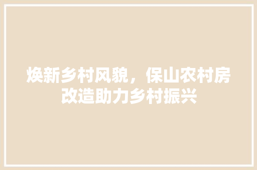 焕新乡村风貌，保山农村房改造助力乡村振兴