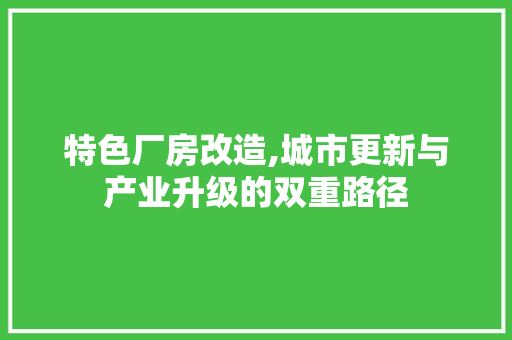 特色厂房改造,城市更新与产业升级的双重路径