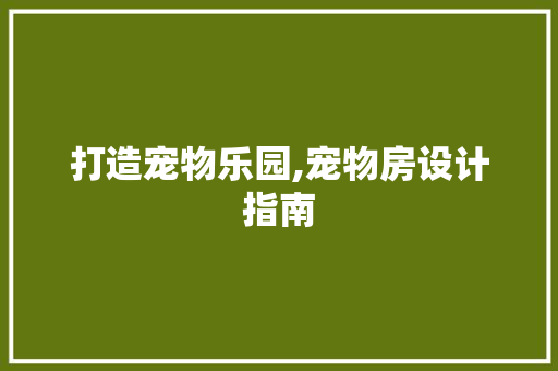 打造宠物乐园,宠物房设计指南