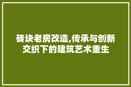 砖块老房改造,传承与创新交织下的建筑艺术重生