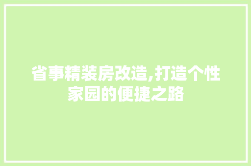 省事精装房改造,打造个性家园的便捷之路