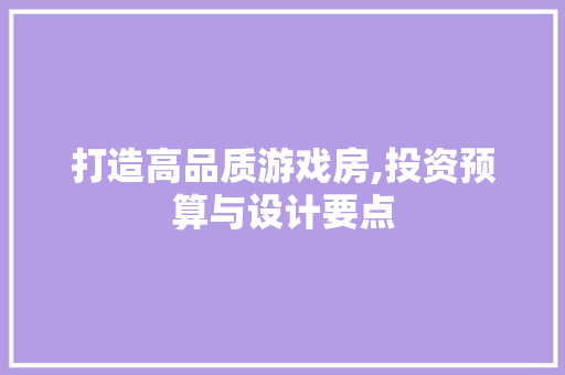 打造高品质游戏房,投资预算与设计要点