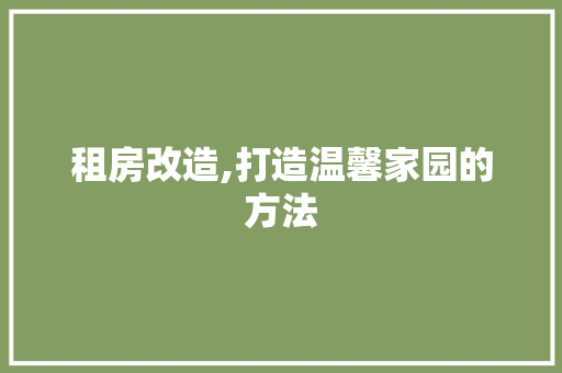 租房改造,打造温馨家园的方法