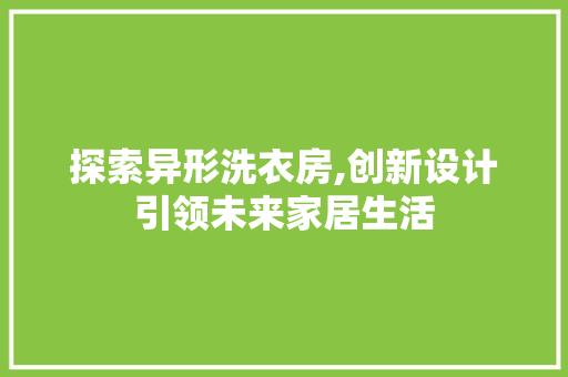 探索异形洗衣房,创新设计引领未来家居生活