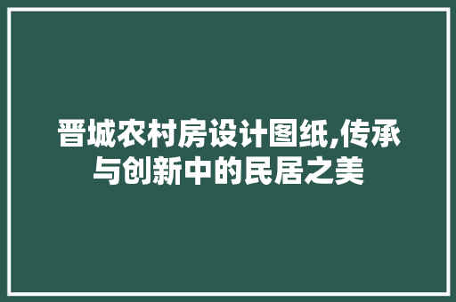 晋城农村房设计图纸,传承与创新中的民居之美