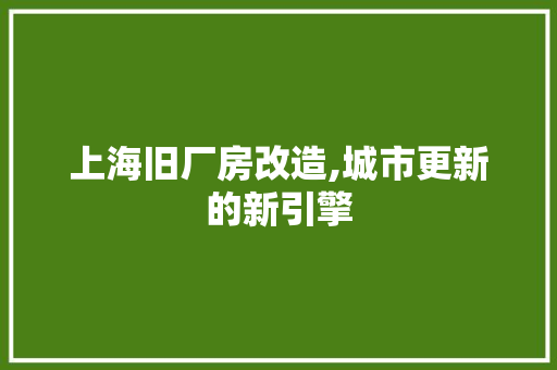 上海旧厂房改造,城市更新的新引擎