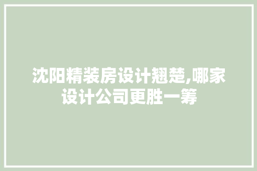 沈阳精装房设计翘楚,哪家设计公司更胜一筹