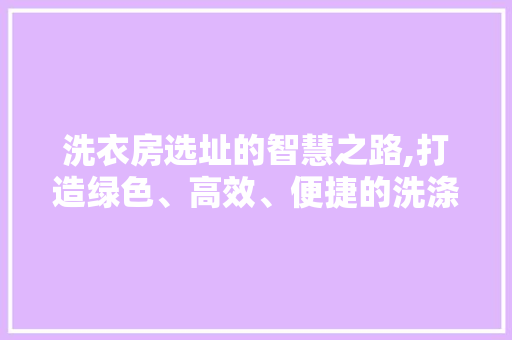 洗衣房选址的智慧之路,打造绿色、高效、便捷的洗涤空间