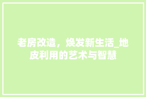 老房改造，焕发新生活_地皮利用的艺术与智慧