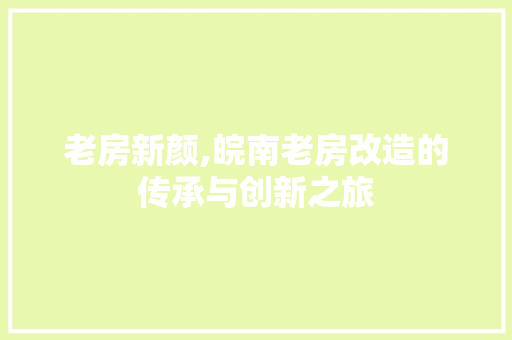 老房新颜,皖南老房改造的传承与创新之旅