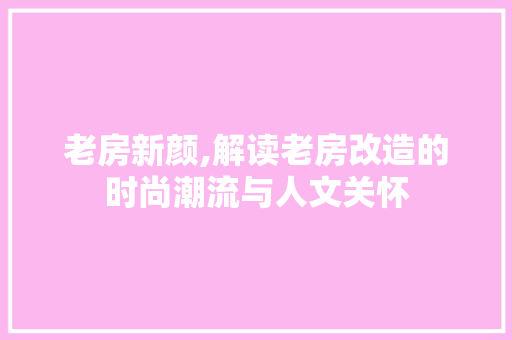 老房新颜,解读老房改造的时尚潮流与人文关怀