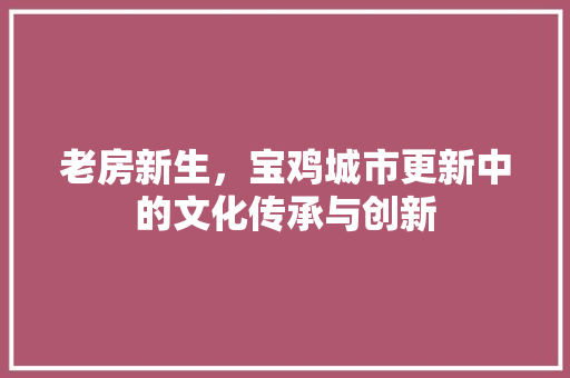 老房新生，宝鸡城市更新中的文化传承与创新
