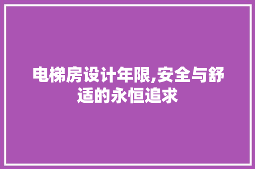 电梯房设计年限,安全与舒适的永恒追求