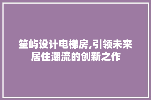笙屿设计电梯房,引领未来居住潮流的创新之作