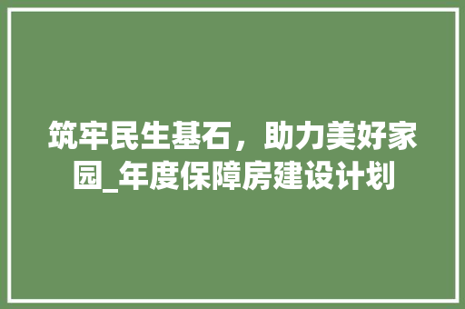 筑牢民生基石，助力美好家园_年度保障房建设计划