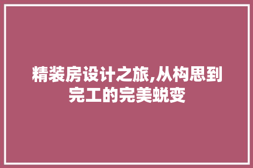 精装房设计之旅,从构思到完工的完美蜕变