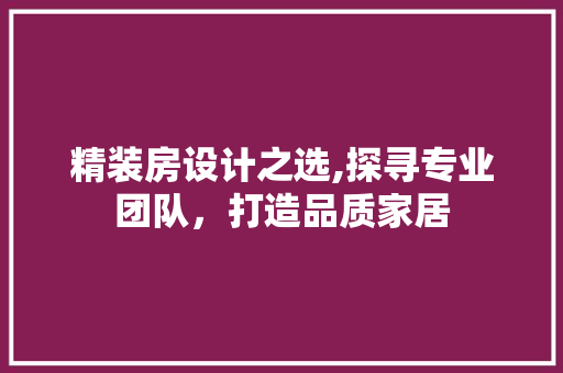 精装房设计之选,探寻专业团队，打造品质家居