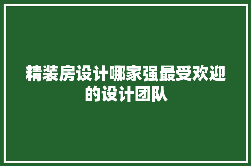 精装房设计哪家强最受欢迎的设计团队